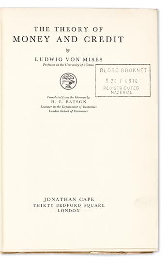 [Economics] Mises, Ludwig von (1881-1973) The Theory of Money & Credit.